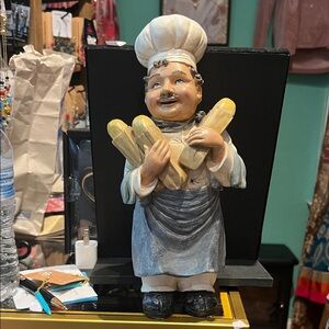 Charming Chef Figurine with Baguettes